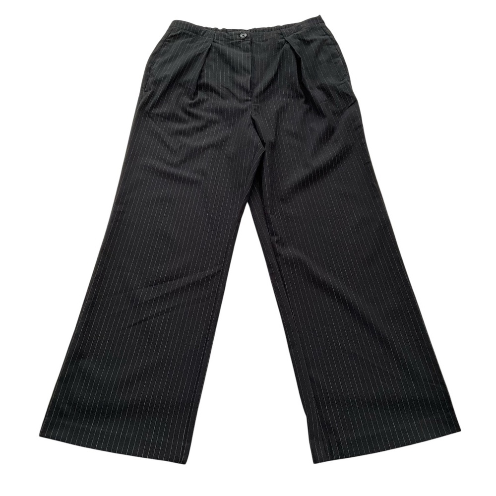 Free People Womens Tyler Tailored Trousers Sz L Black Striped Wide Leg Comfort